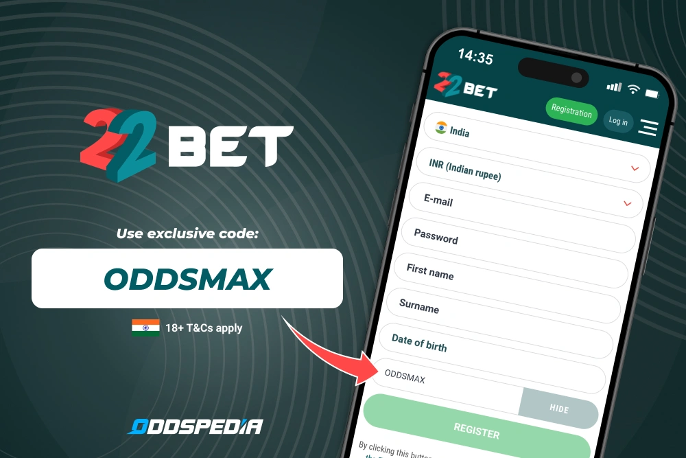 22Bet Promo Code India 'ODDSMAX': Bet on Australia vs India