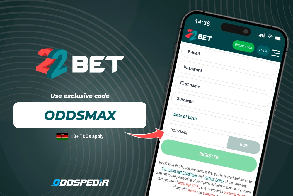 Interfejs logowania 22Bet na telefonie