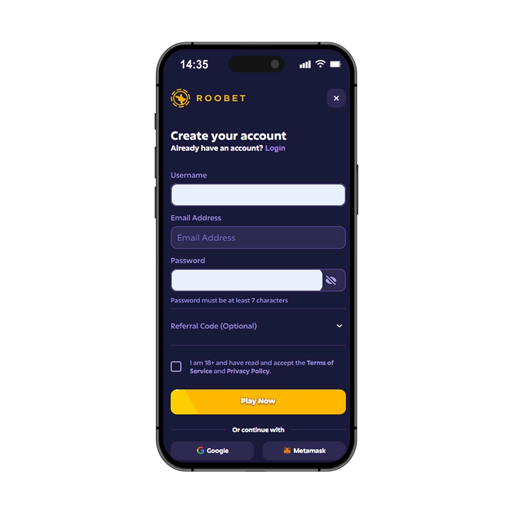 Interfaccia di Roobet Casino