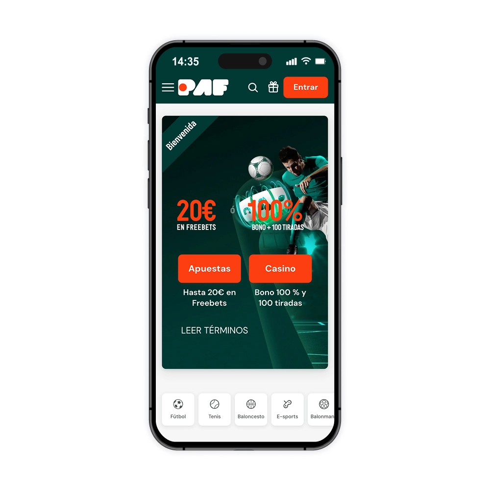 Interfaz de usuario del casino online PAF mostrando la selección de juegos