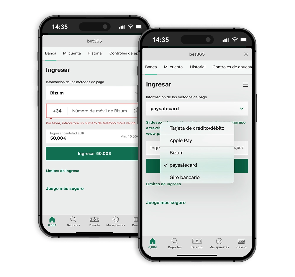 Haz tu depósito en bet365