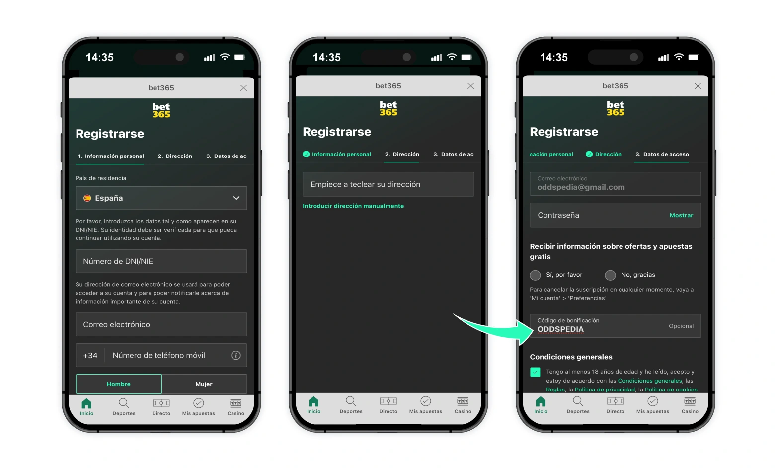 Pasos para hacer tu registro bet365