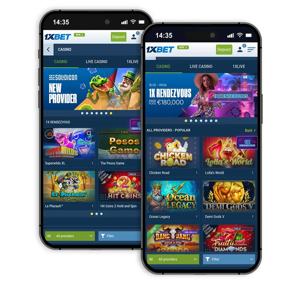 1xBet casino screen