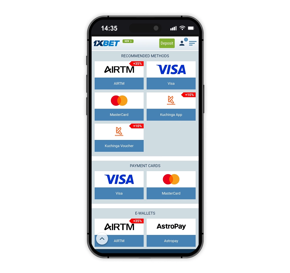 1xBet deposit screen