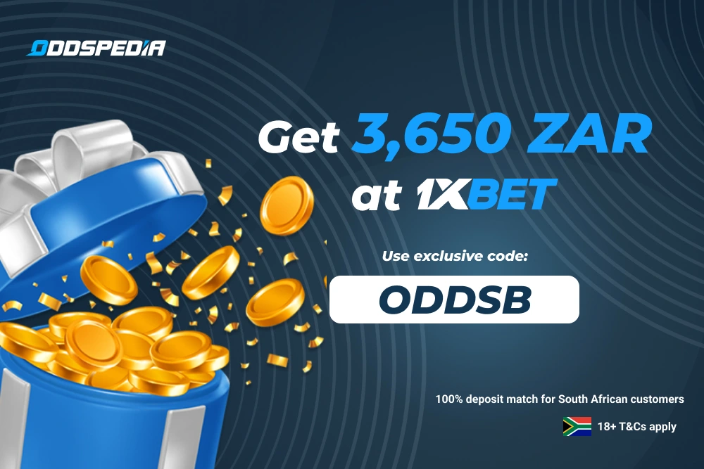 1xBet South Africa promo code with a bag of money
