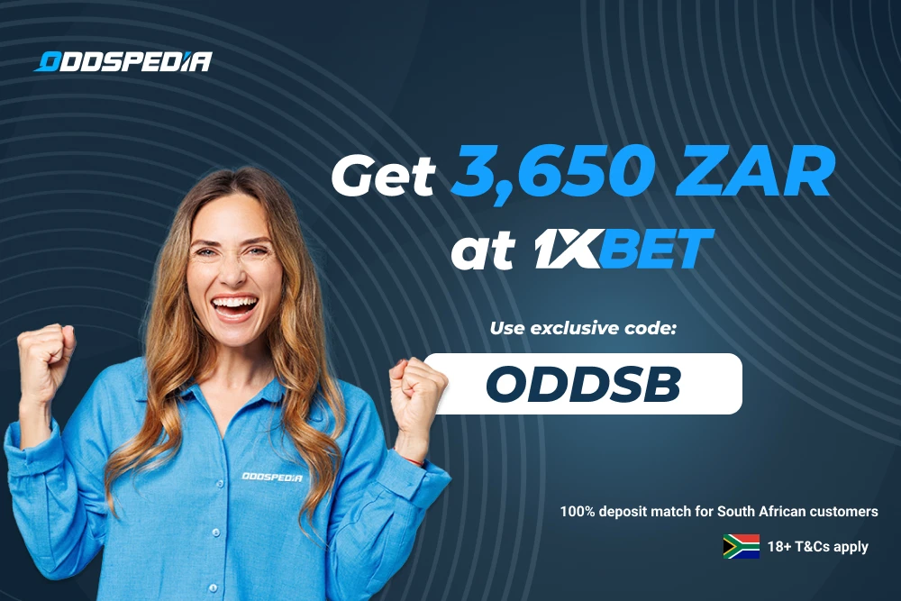 1xBet South Africa promo code with smiling woman