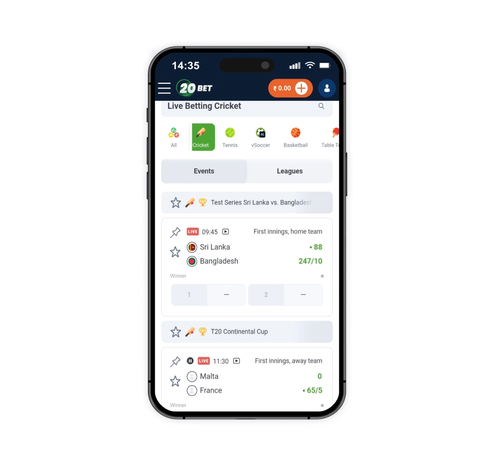 Once you receive your 20Bet bonus credits, you can select a betting market and add it to your betslip.