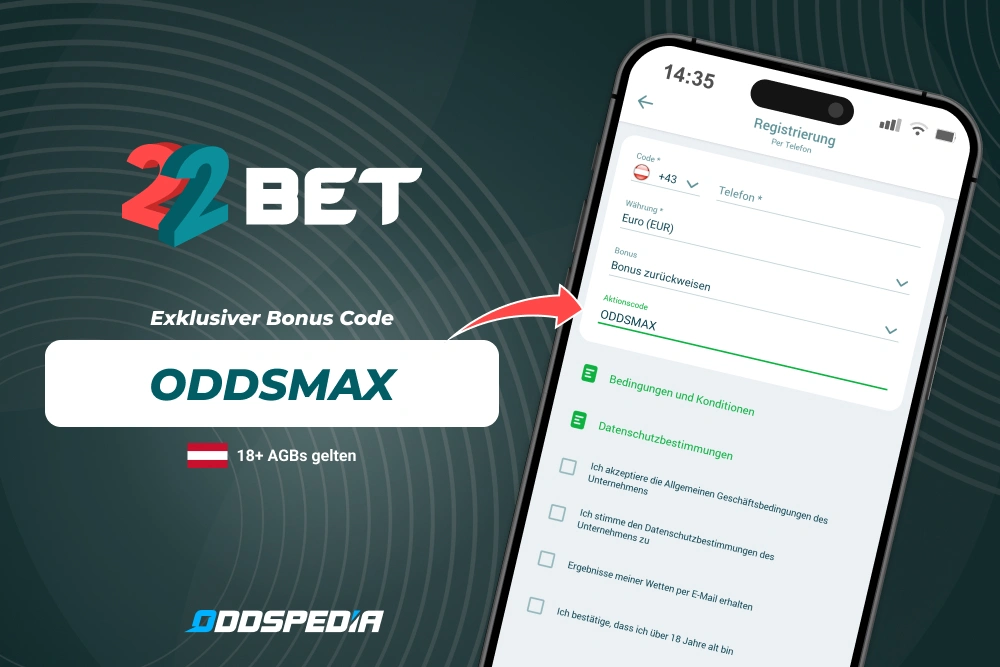 Screenshot der 22bet App in Österreich