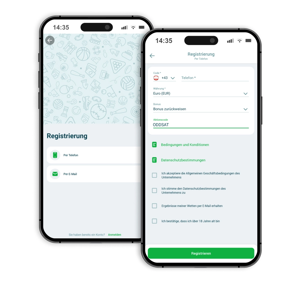 22bet Registrierungsbildschirm