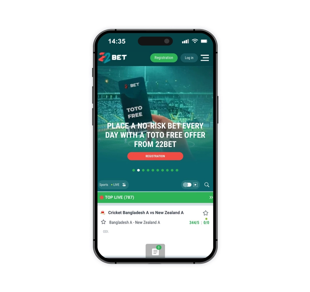 22Bet registration screen