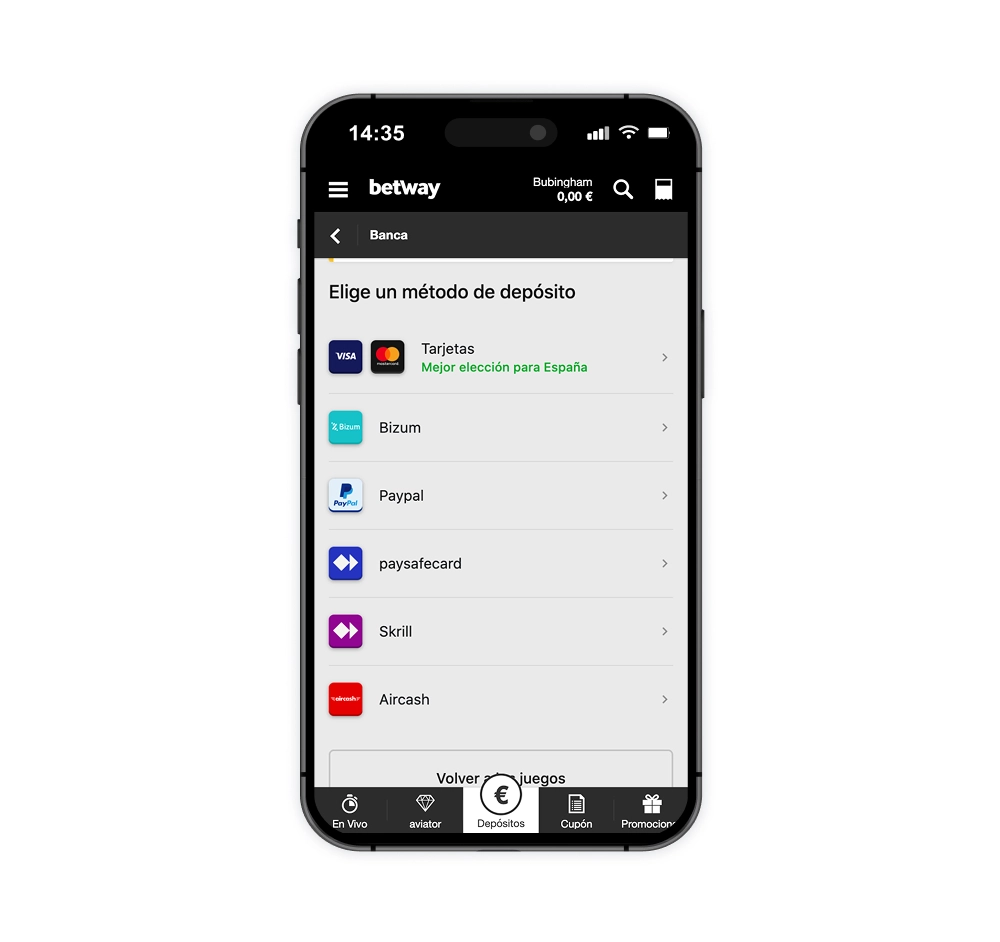 Métodos de pago Betway