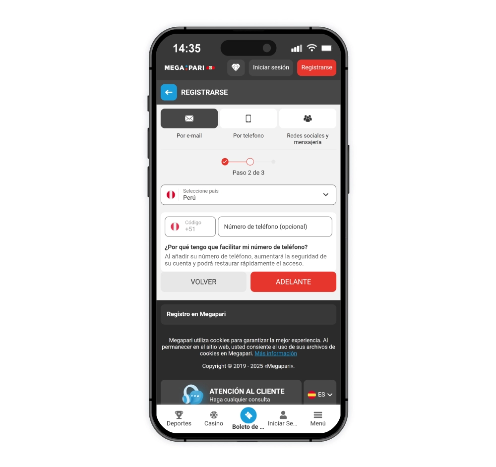 Escribe tu número de teléfono en Megapari Perú