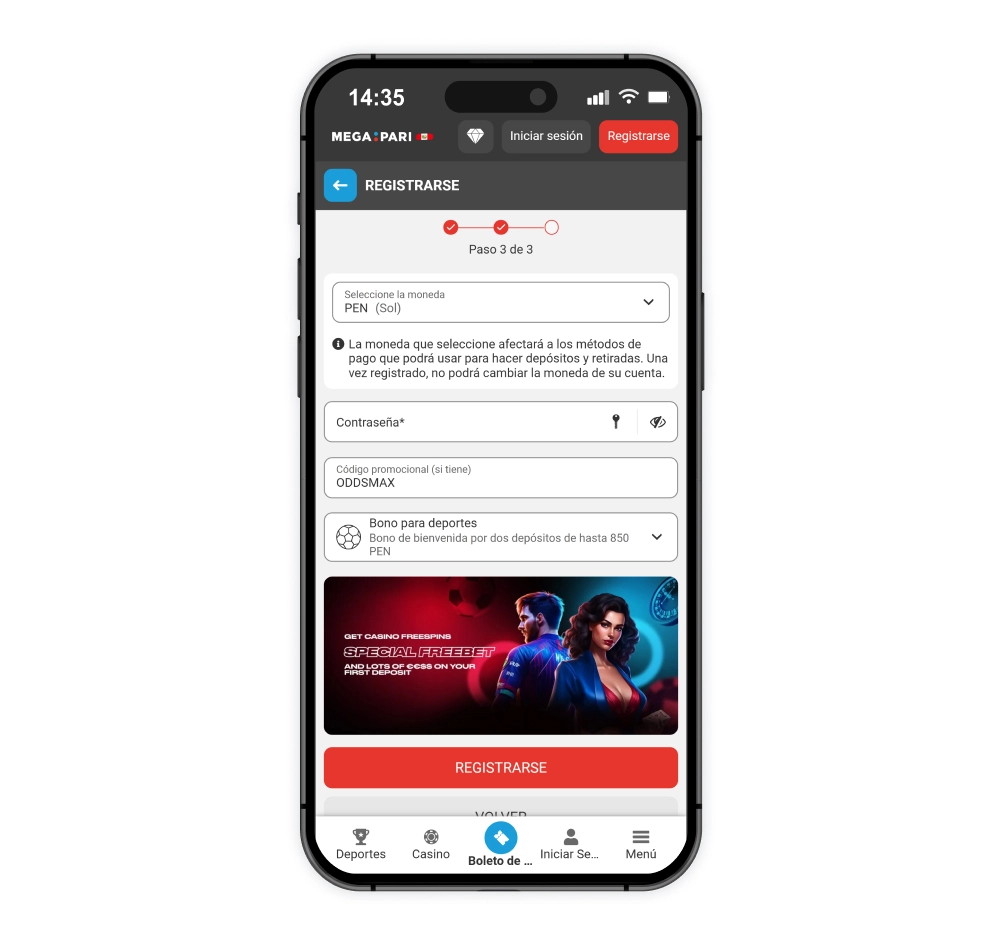 Escribe tu código promocional Megapari Perú